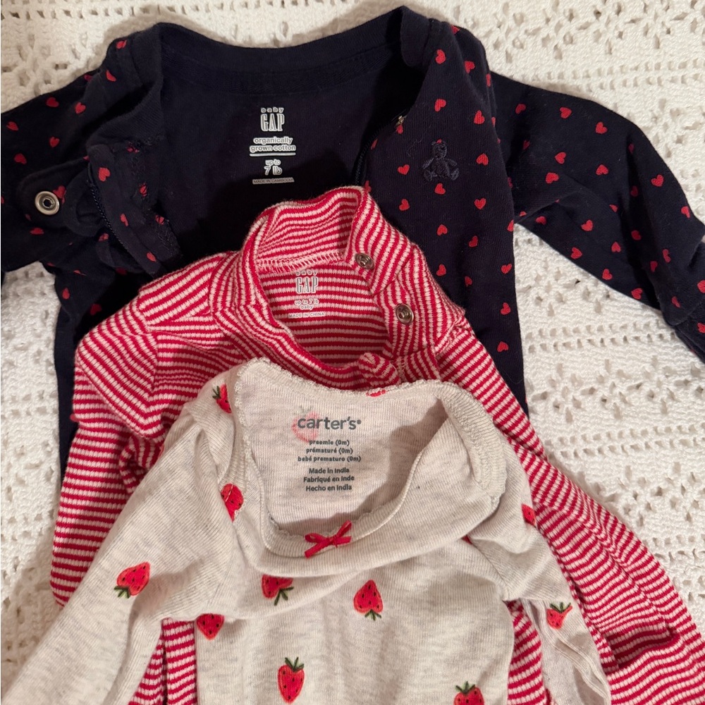 Baby Girls Preemie Outfits Sets Hearts Stripes Strawberries Bundle - Picture 7 of 9